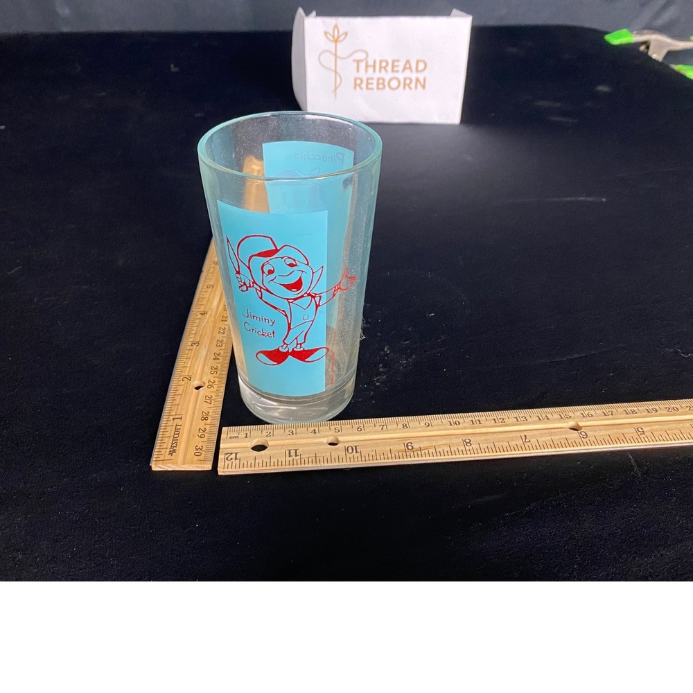 Vintage Pinocchio Jiminy Cricket Glass Cup Disney Collectible Cartoon